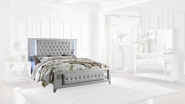 Massa Gallery Zara Queen Panel Bed in Silver