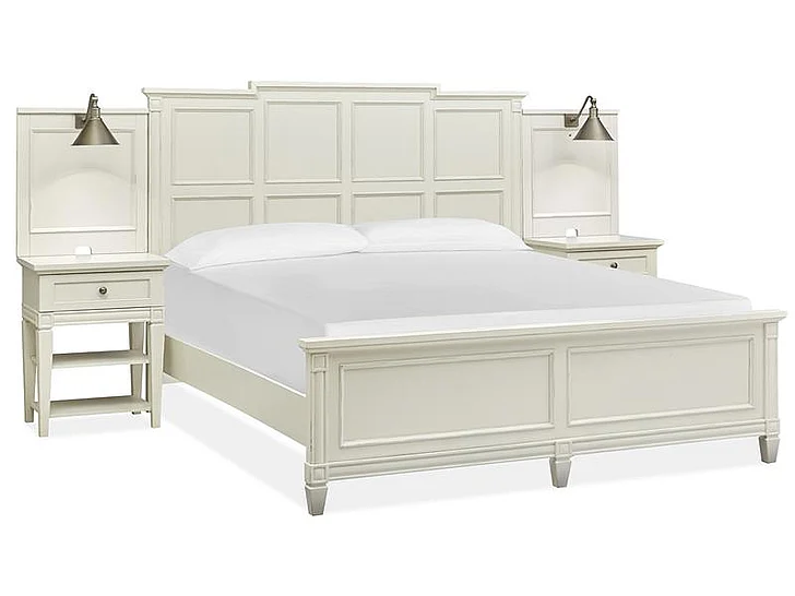 Magnussen Furniture Willowbrook 4-Piece Wall Bedroom Set in Egg Shell White
