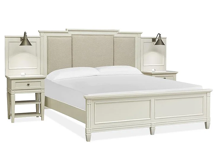 Magnussen Furniture Willowbrook 4-Piece Upholstered Headboard Wall Bedroom Set in Egg Shell White