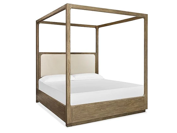 Magnussen Furniture Westbourne Queen Poster Bed with Upholstered Headboard in Dark Umber PROMO