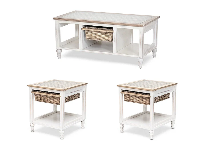 Sea Winds Island Breeze 3pc Occasional Set in Weathered Wood/White