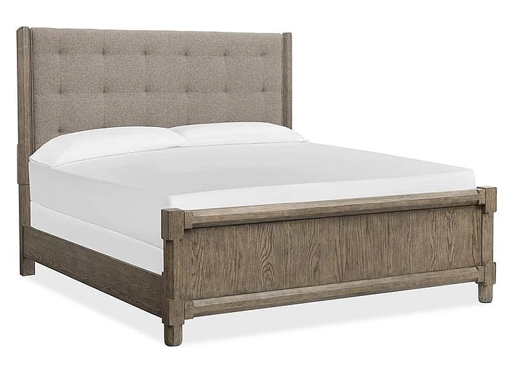 Magnussen Furniture Claremont King Panel Bed with Upholstered Headboard in Smokey Taupe PROMO
