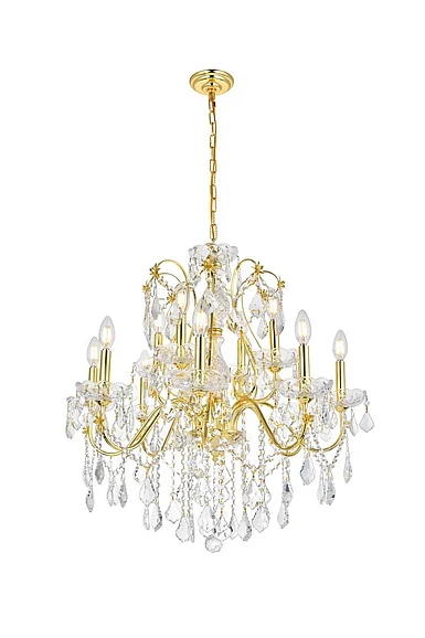 Elegant St. Francis 12 Light Gold Chandelier Clear Royal Cut Crystal V2015D28G/RC