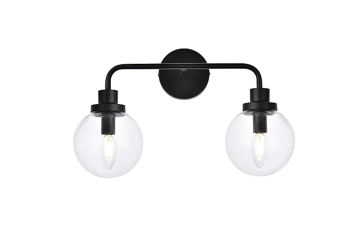 Elegant Hanson 2 Lights Bath Sconce in Black with Clear Shade LD7033W19BK