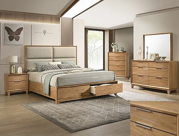 Crown Mark Florian 2pc Storage Bedroom Set in Natural