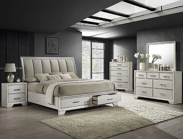 Crown Mark Jaymes 2pc Storage Bedroom Set in White Mist