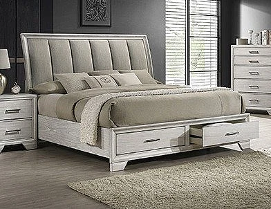 Crown Mark Jaymes King Storage Bed in White Mist