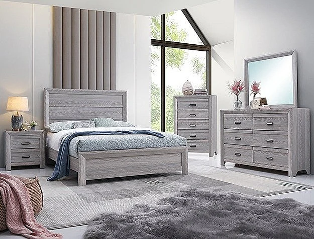 Crown Mark Adelaide 4pc Panel Bedroom Set in Driftwood