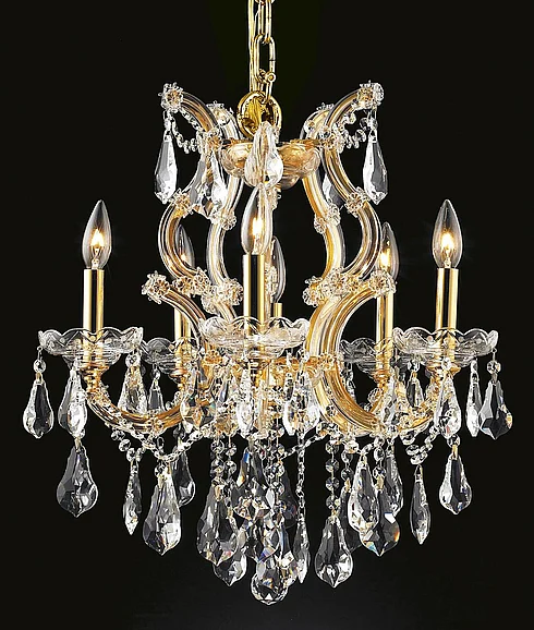 Elegant Maria Theresa 6 Light Gold Chandelier Clear Royal Cut Crystal 2801D20G/RC