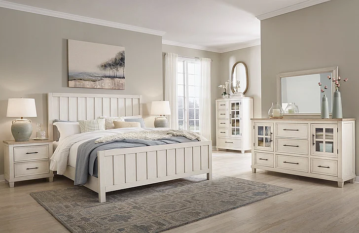 Shaybrock 4-Piece Panel Bedroom Set in Antique White