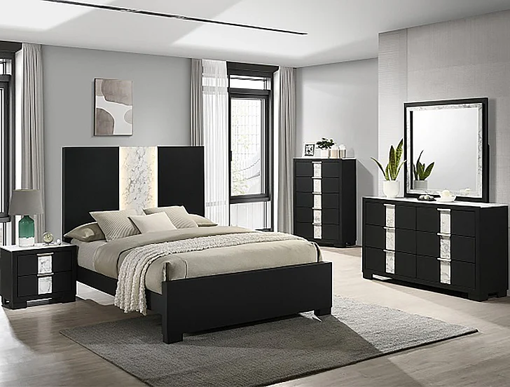 Crown Mark Rangley 4pc Platform Bedroom Set in Black