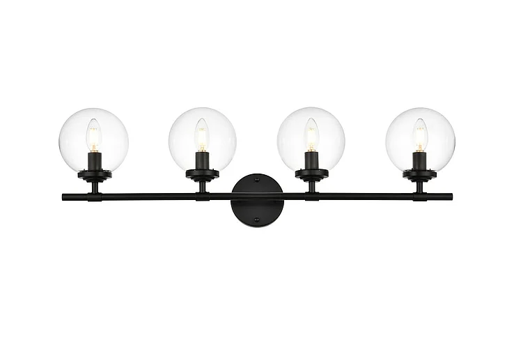 Elegant Ingrid 4 Light Black and Clear Bath Sconce LD7302W33BLK CLOSEOUT