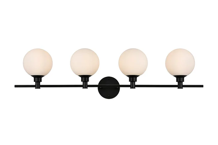 Elegant Cordelia 4 Light Black and Frosted White Bath Sconce LD7317W38BLK CLOSEOUT