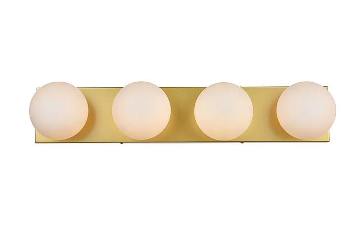 Elegant Jaylin 4 Light Brass and Frosted White Bath Sconce LD7303W31BRA