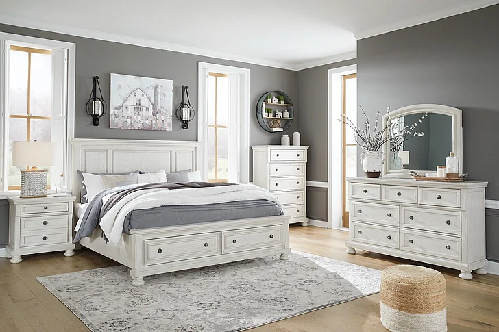 Robbinsdale 4-Piece Panel Storage Bedroom Set in Antique White