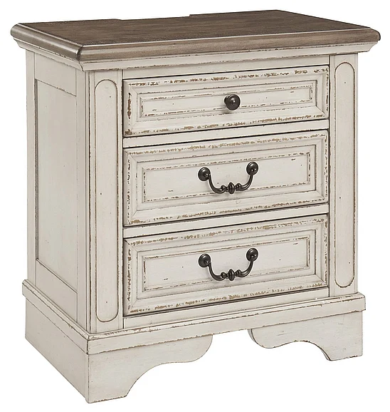 Realyn 3 Drawer Nightstand in Chipped White B743-93 FedEx/UPS