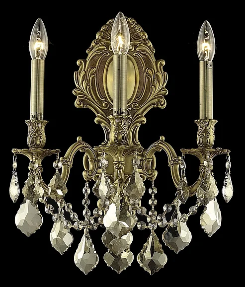Elegant Monarch 3 Light French Gold Wall Sconce Golden Teak (Smoky) Royal Cut Crystal 9603W14FG-GT/RC