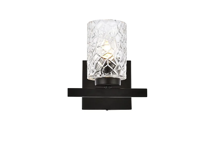 Elegant Cassie 1 Light Bath Sconce in Black with Clear Shade LD7025W7BK