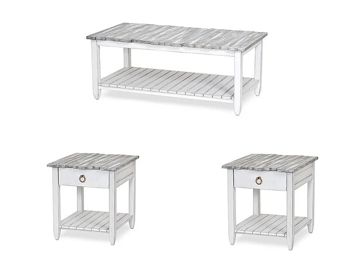 Sea Winds Picket Fence 3pc Occasional Set in Distressed Grey