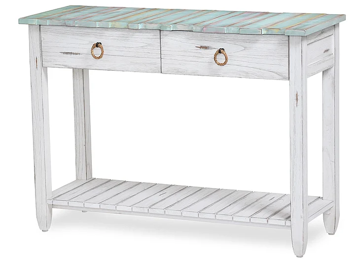 Sea Winds Picket Fence Console Table in Distressed Bleu/White B78204-DBLEU/WH