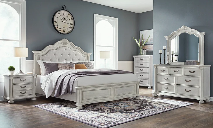 Montelaine 4-Piece Upholstered Panel Bedroom Set in Antique White