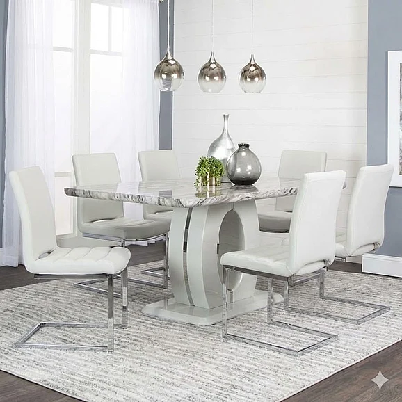 Sunset Trading Dyane 7pc Dining Room Set in Light Gray