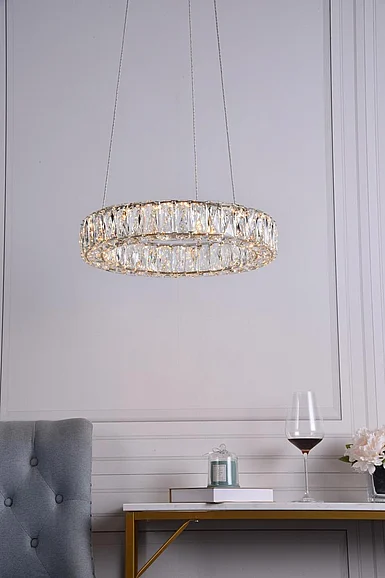 Elegant Monroe Integrated Led Chip Light Gold Pendant Clear Royal Cut Crystal 3503D17G