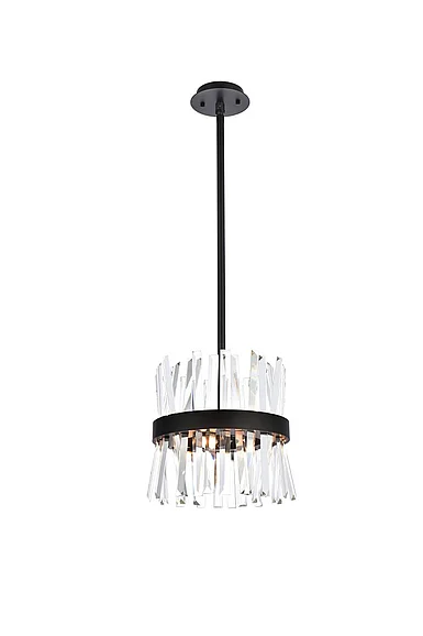 Elegant Serephina 12 In. Crystal Round Pendant Light in Black 6200D12BK