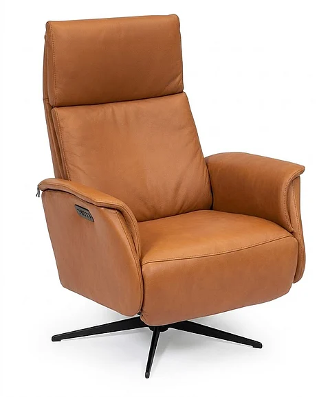 Hjort Knudsen 8007 Superior Model Swivel Recliner in Light Cognac 8007/LF3EL3/376/EBSBlack