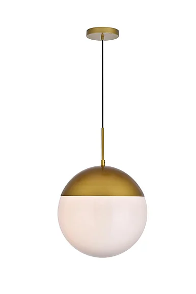 Elegant Eclipse 1 Light Brass Pendant with Frosted White Glass LD6048BR