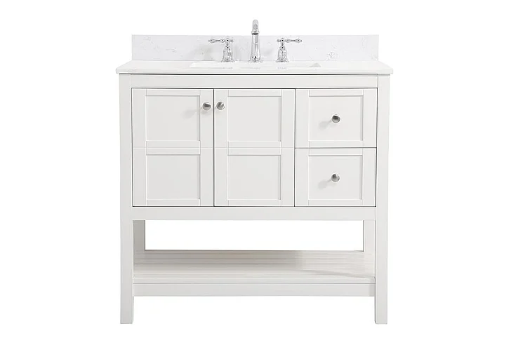 Elegant 36 In. Single Bathroom Vanity in White with Backsplash VF16436WH-BS