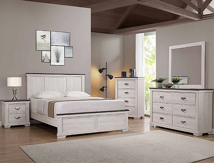 Crown Mark Furniture Leighton 5pc Panel Bedroom Set in White