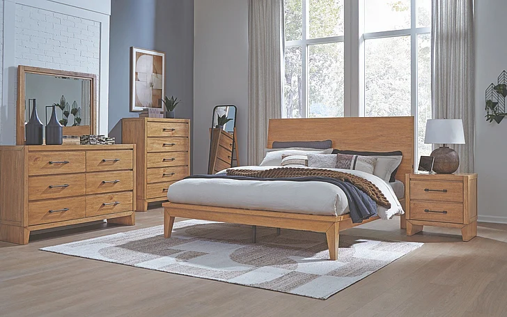 Sherbana 4-Piece Panel Bedroom Set in Light Brown