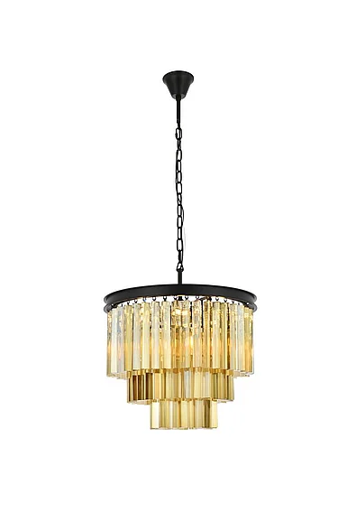 Elegant Sydney 9 Light Matte Black Chandelier Golden Teak (Smoky) Royal Cut Crystal 1201D20MB-GT/RC