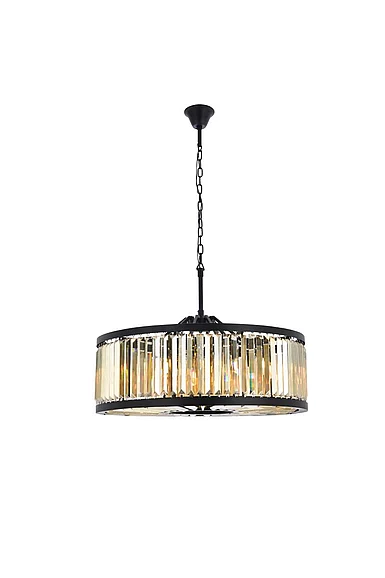Elegant Chelsea 10 Light Matte Black Chandelier Golden Teak (Smoky) Royal Cut Crystal 1233D35MB-GT/RC