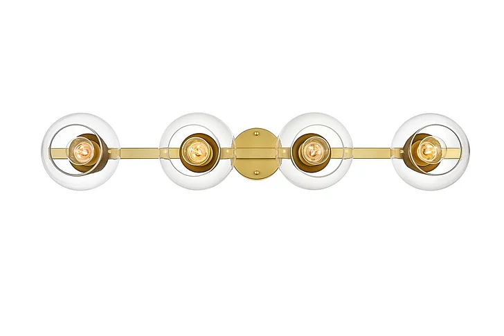 Elegant Rogelio 4 Light Brass and Clear Bath Sconce LD7320W37BRA CLOSEOUT