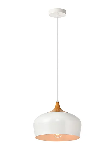 Elegant Nora Collection Pendant D11.5In H9In LT:1 Frosted White and Natural Wood Finish LDPD2004