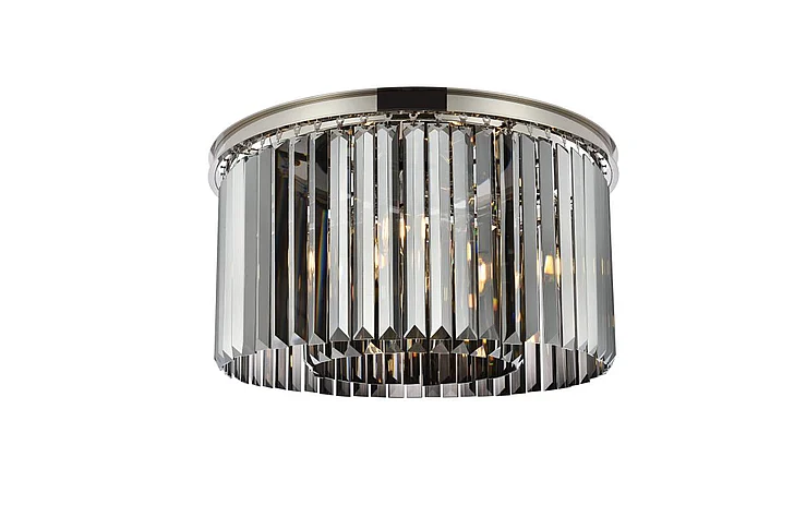 Elegant Sydney 8 Light Polished Nickel Flush Mount Silver Shade (Grey) Royal Cut Crystal 1238F26PN-SS/RC