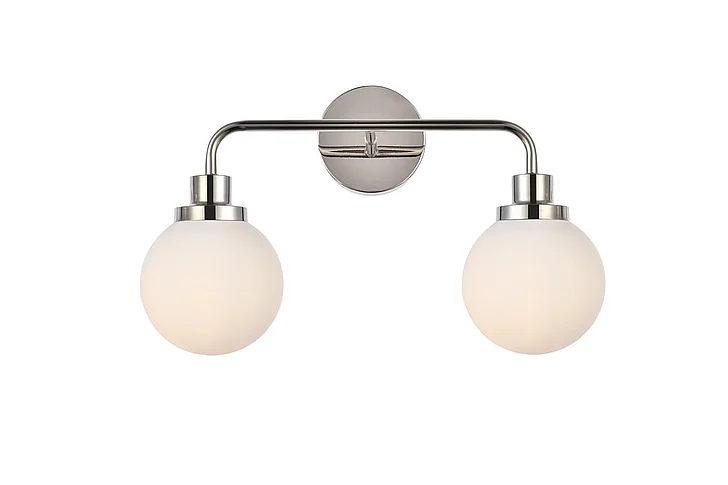 Elegant Hanson 2 Lights Bath Sconce in Polished Nickel with Frosted Shade LD7032W19PN