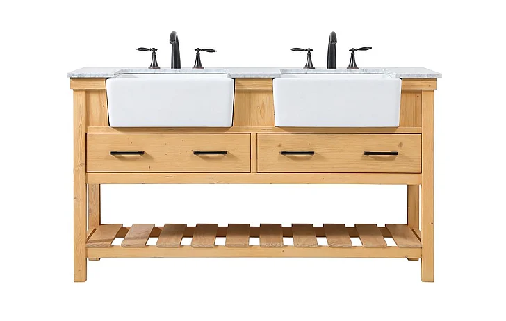 Elegant 60 In. Double Bathroom Vanity in Natural Wood VF60160DNW