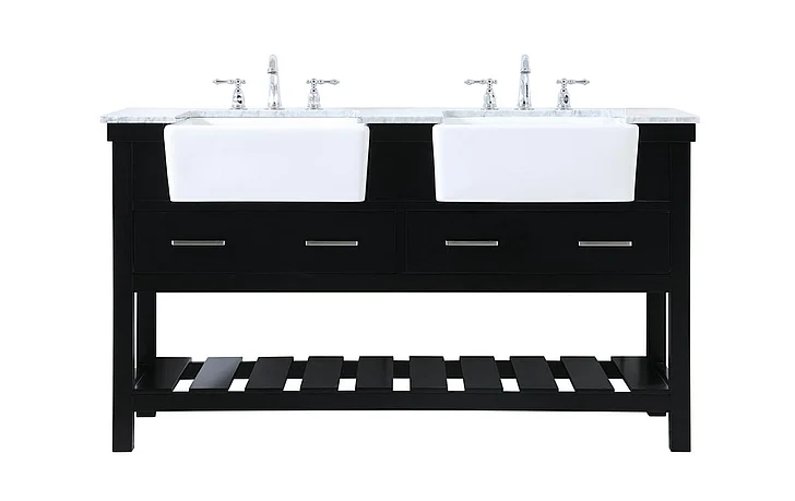 Elegant 60 In. Double Bathroom Vanity in Black VF60160DBK