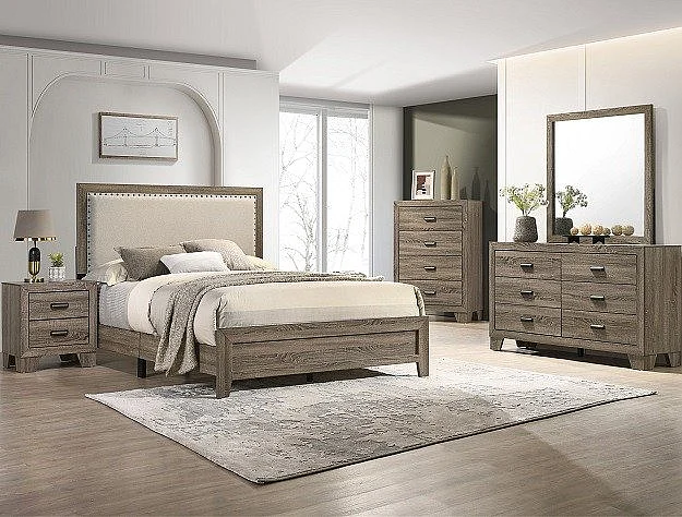 Crown Mark Millie 4pc Upholstery Panel Bedroom Set in Grey