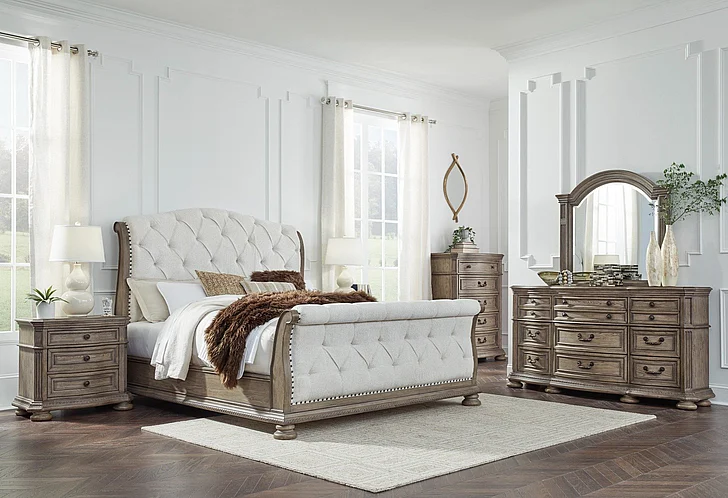Ardenfield 2-Piece Upholstered Sleigh Bedroom Set in Light Brown