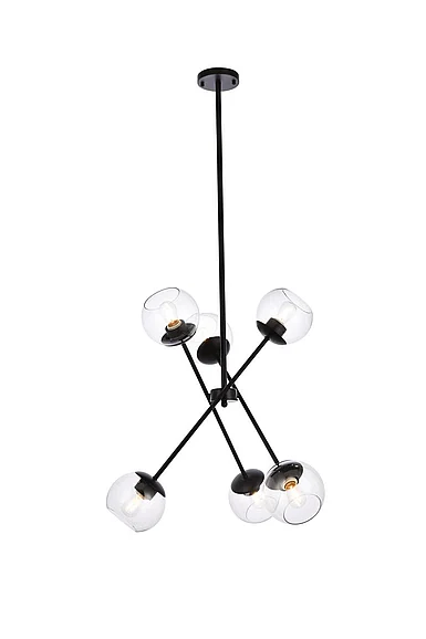 Elegant Axl 24 In. Pendant in Black with Clear Shade LD656D24BK CLOSEOUT