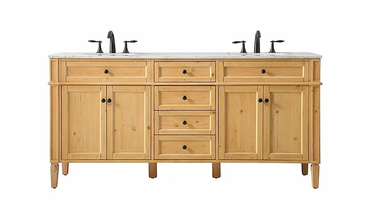 Elegant 72 In. Double Bathroom Vanity in Natural Wood VF12572DNW