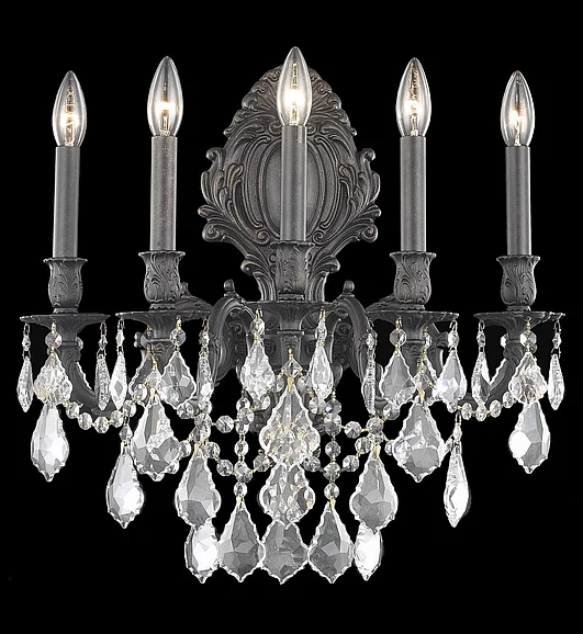 Elegant Monarch 5 Light Dark Bronze Wall Sconce Clear Royal Cut Crystal 9605W21DB/RC