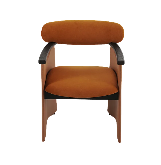 Klaussner Elan Velyx Dirty Orange Leather Arm Dining Chair in Orange