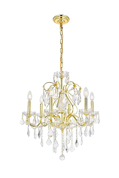Elegant St. Francis 6 Light Gold Chandelier Clear Royal Cut Crystal V2015D24G/RC
