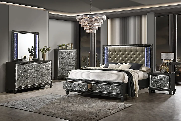 New Classic Radiance 2pc Storage Panel Bedroom Set in Black