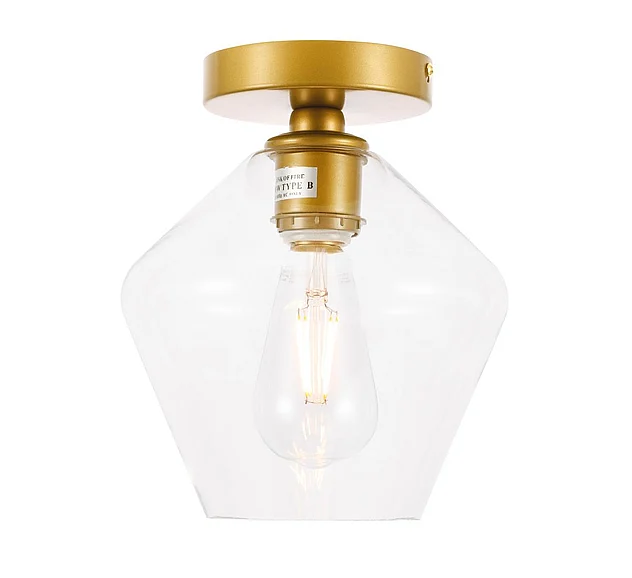 Elegant Gene 1 Light Brass and Clear Glass Flush Mount LD2254BR